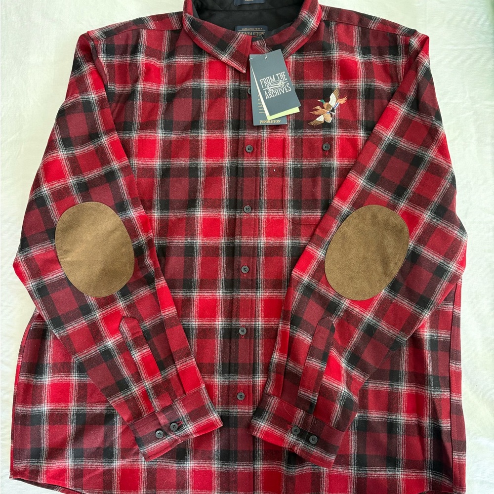 Red and Black Plaid Shirt with Elbow Patches